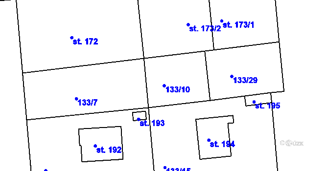 Parcela st. 133/10 v KÚ Tachlovice, Katastrální mapa