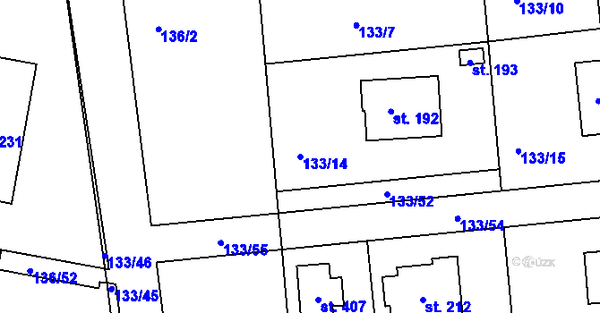 Parcela st. 133/14 v KÚ Tachlovice, Katastrální mapa