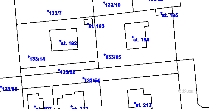 Parcela st. 133/15 v KÚ Tachlovice, Katastrální mapa