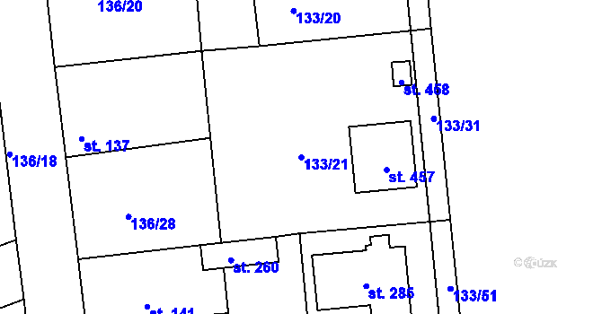 Parcela st. 133/21 v KÚ Tachlovice, Katastrální mapa