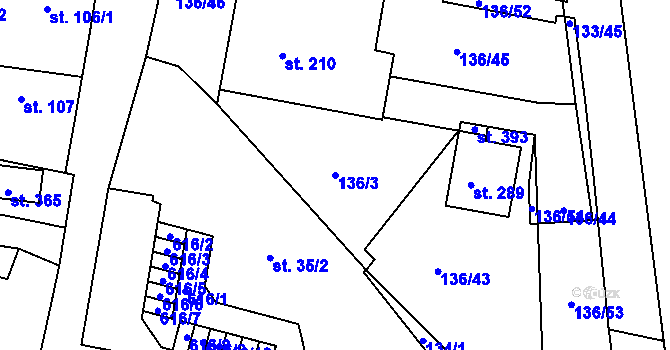 Parcela st. 136/3 v KÚ Tachlovice, Katastrální mapa