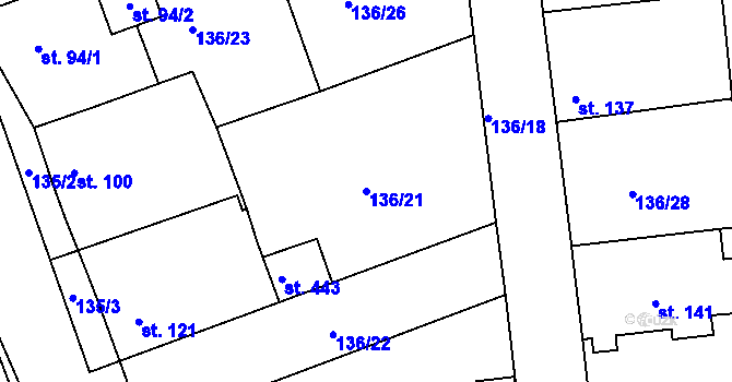 Parcela st. 136/21 v KÚ Tachlovice, Katastrální mapa