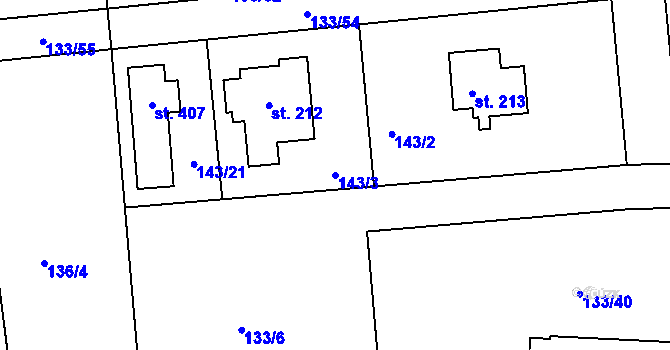 Parcela st. 143/3 v KÚ Tachlovice, Katastrální mapa