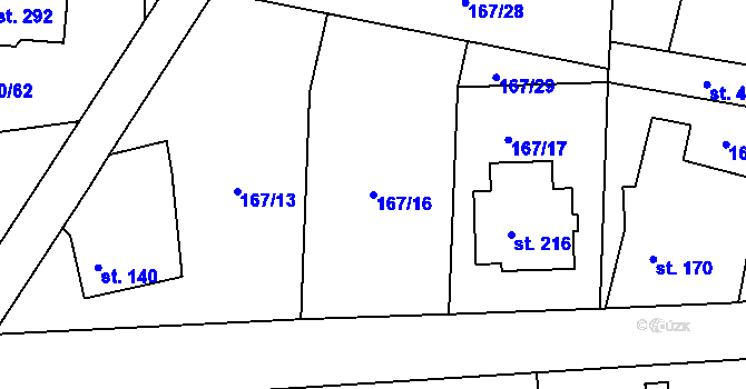 Parcela st. 167/16 v KÚ Tachlovice, Katastrální mapa