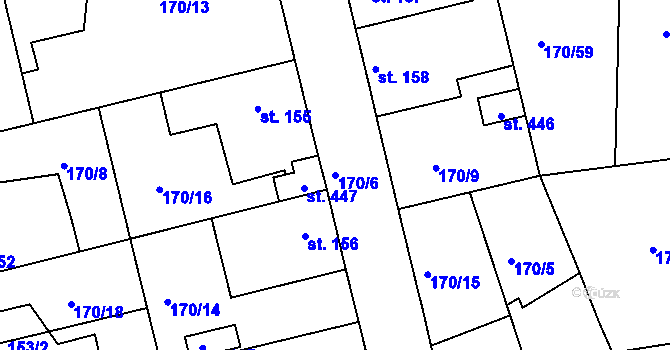 Parcela st. 170/6 v KÚ Tachlovice, Katastrální mapa