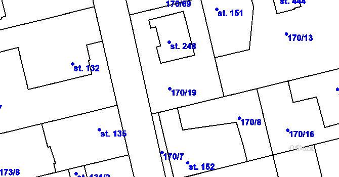 Parcela st. 170/19 v KÚ Tachlovice, Katastrální mapa