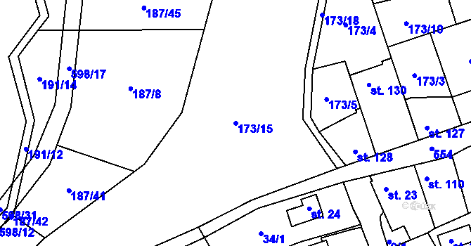 Parcela st. 173/15 v KÚ Tachlovice, Katastrální mapa