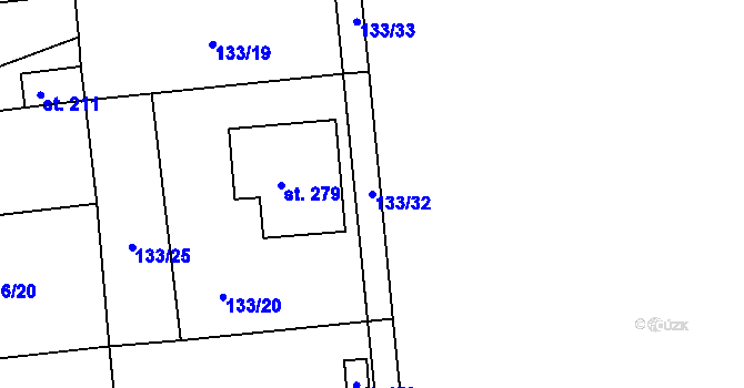 Parcela st. 133/32 v KÚ Tachlovice, Katastrální mapa