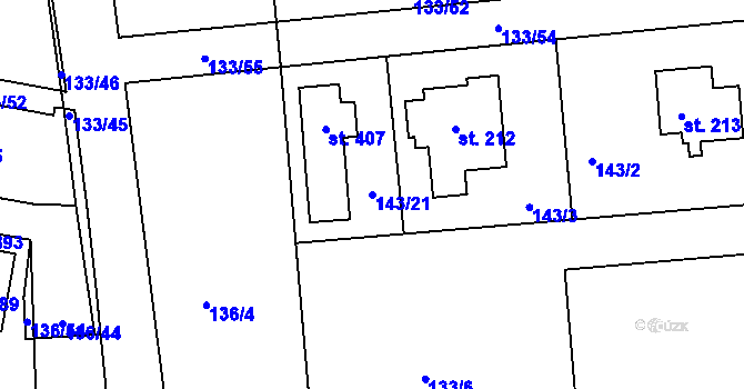 Parcela st. 143/21 v KÚ Tachlovice, Katastrální mapa