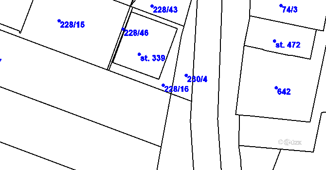 Parcela st. 228/16 v KÚ Tachlovice, Katastrální mapa