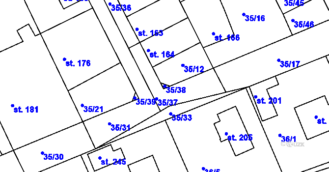 Parcela st. 35/38 v KÚ Tachlovice, Katastrální mapa