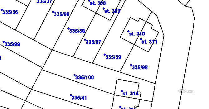 Parcela st. 335/39 v KÚ Tachlovice, Katastrální mapa