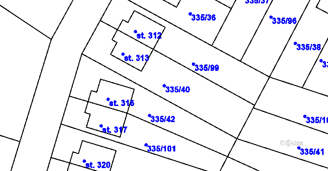 Parcela st. 335/40 v KÚ Tachlovice, Katastrální mapa