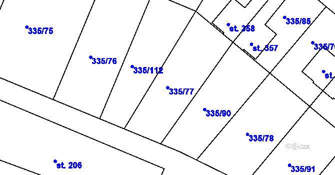 Parcela st. 335/77 v KÚ Tachlovice, Katastrální mapa