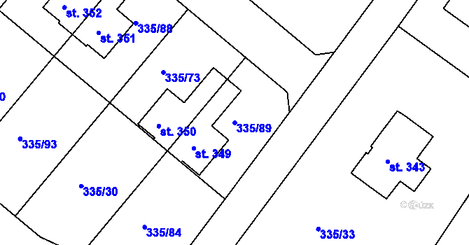 Parcela st. 335/89 v KÚ Tachlovice, Katastrální mapa