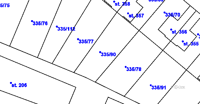 Parcela st. 335/90 v KÚ Tachlovice, Katastrální mapa