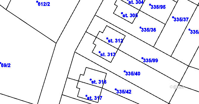 Parcela st. 313 v KÚ Tachlovice, Katastrální mapa
