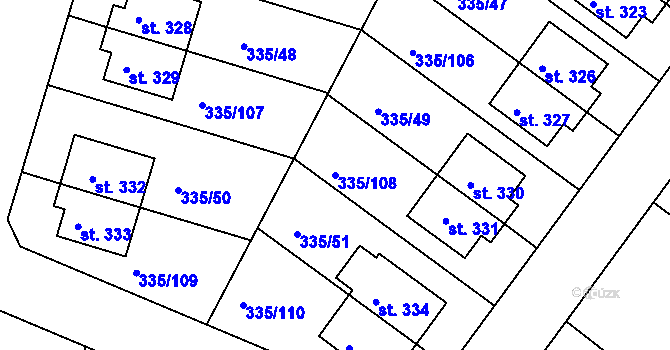 Parcela st. 335/108 v KÚ Tachlovice, Katastrální mapa