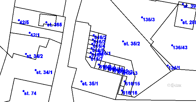 Parcela st. 616/1 v KÚ Tachlovice, Katastrální mapa