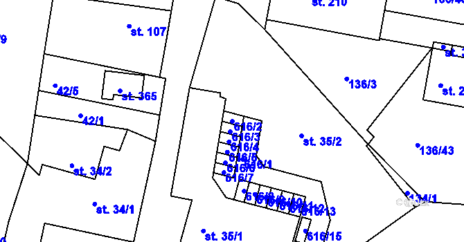 Parcela st. 616/2 v KÚ Tachlovice, Katastrální mapa