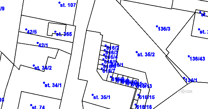 Parcela st. 616/4 v KÚ Tachlovice, Katastrální mapa