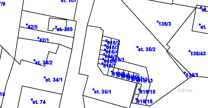 Parcela st. 616/5 v KÚ Tachlovice, Katastrální mapa