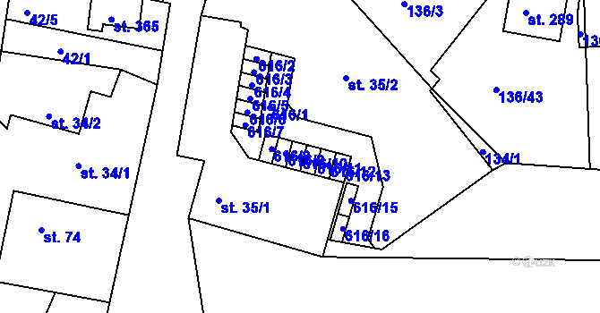 Parcela st. 616/10 v KÚ Tachlovice, Katastrální mapa