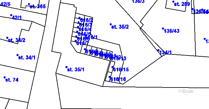 Parcela st. 616/12 v KÚ Tachlovice, Katastrální mapa