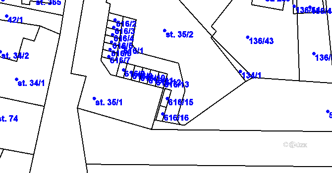 Parcela st. 616/14 v KÚ Tachlovice, Katastrální mapa