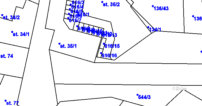Parcela st. 616/16 v KÚ Tachlovice, Katastrální mapa