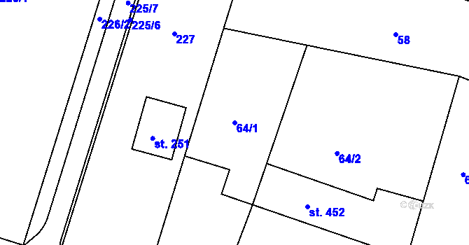 Parcela st. 64/1 v KÚ Tachlovice, Katastrální mapa