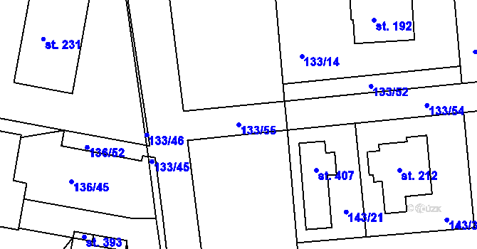 Parcela st. 133/55 v KÚ Tachlovice, Katastrální mapa