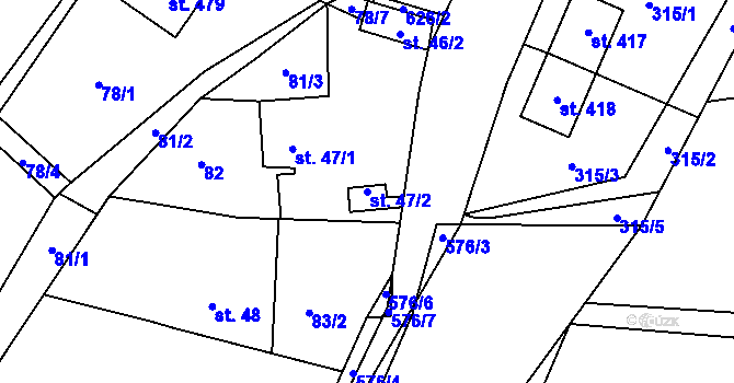 Parcela st. 47/2 v KÚ Tachlovice, Katastrální mapa