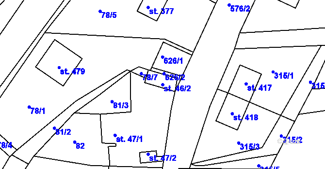Parcela st. 46/2 v KÚ Tachlovice, Katastrální mapa