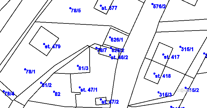 Parcela st. 47/4 v KÚ Tachlovice, Katastrální mapa