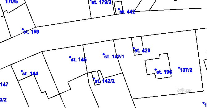 Parcela st. 142/1 v KÚ Tachlovice, Katastrální mapa