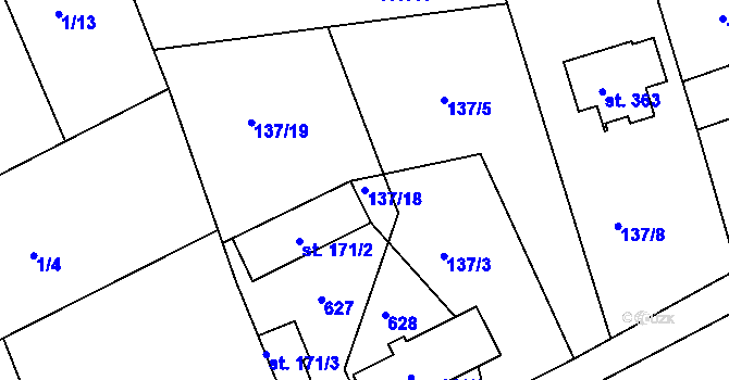 Parcela st. 137/18 v KÚ Tachlovice, Katastrální mapa
