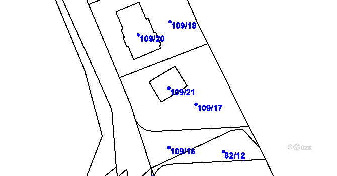 Parcela st. 109/21 v KÚ Vítkov u Tachova, Katastrální mapa