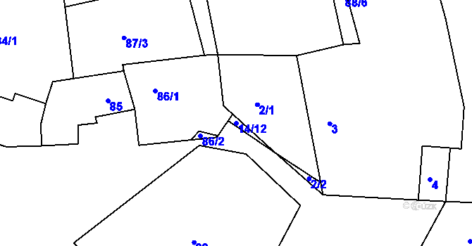 Parcela st. 14/12 v KÚ Vítkov u Tachova, Katastrální mapa