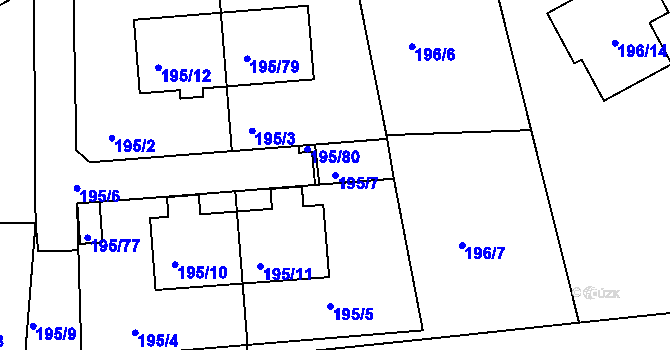 Parcela st. 195/7 v KÚ Vítkov u Tachova, Katastrální mapa