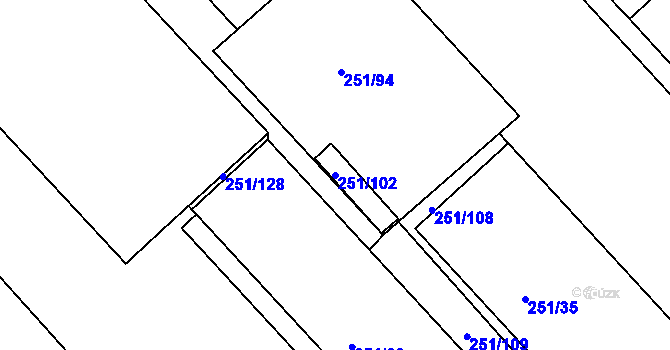 Parcela st. 251/102 v KÚ Vítkov u Tachova, Katastrální mapa