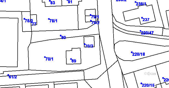 Parcela st. 70/2 v KÚ Tachov, Katastrální mapa