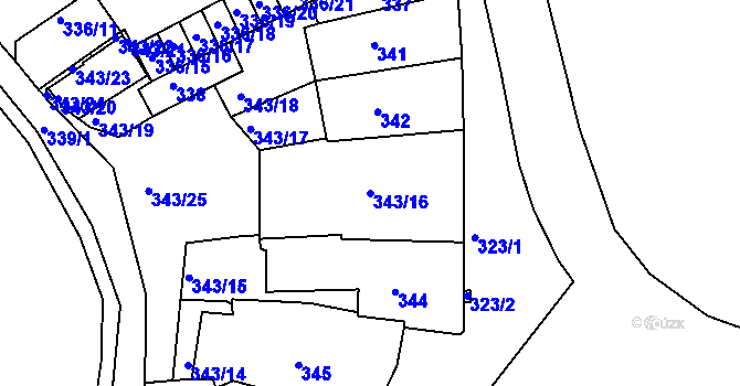 Parcela st. 343/16 v KÚ Tachov, Katastrální mapa