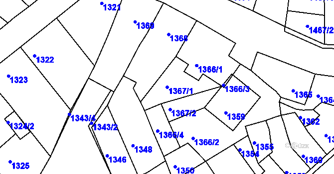 Parcela st. 1367/1 v KÚ Tachov, Katastrální mapa