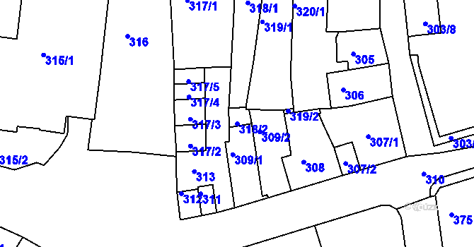 Parcela st. 318/2 v KÚ Tachov, Katastrální mapa