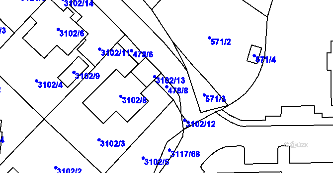 Parcela st. 478/8 v KÚ Tachov, Katastrální mapa