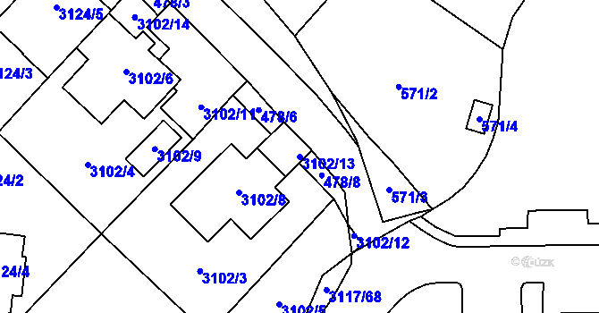 Parcela st. 3102/13 v KÚ Tachov, Katastrální mapa