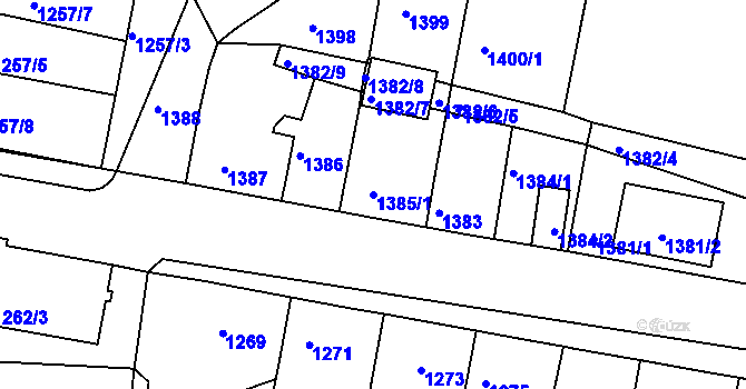 Parcela st. 1385/1 v KÚ Tachov, Katastrální mapa