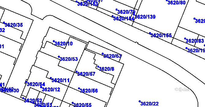 Parcela st. 3620/63 v KÚ Tachov, Katastrální mapa