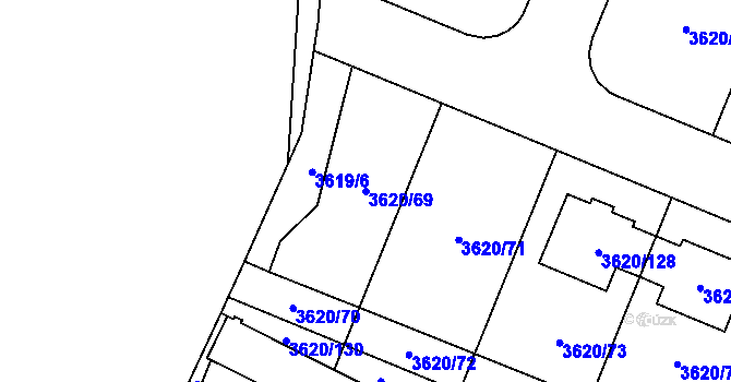 Parcela st. 3620/69 v KÚ Tachov, Katastrální mapa